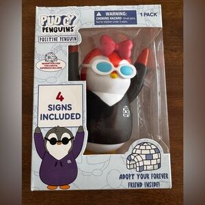 Positive Penguin Toy with Red Bow and Black Outfit